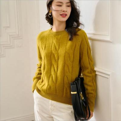 China Anti-wrinkle Autumn Winter Loose Round Neck Long Sleeve 100% Cashmere Sweater for sale