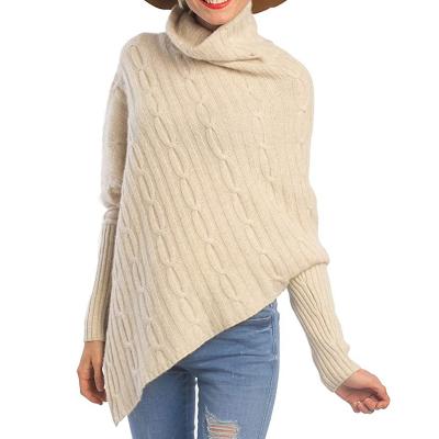 China High Quality Winter Cashmere Anti-Shrink Warm Cable Knit Lady Turtle Neck Poncho Cashmere Poncho for sale