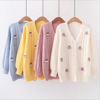 China Anti-wrinkle Mori cardigan girl sweet literature three-dimensional cherry sweater and small fresh art sweater for sale