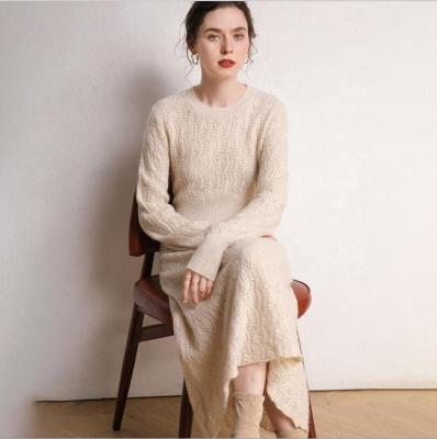 China Autumn And Winter Anti-wrinkle Cashmere V-Neck Dress Length Slim Fit Knitted Wool Based Skirt Long for sale