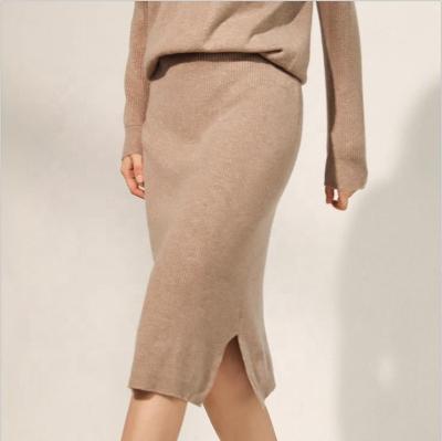 China Girl's Autumn Winter 100% Pure Cashmere Knitted Cable Rib Knit Slight Midi Skirt Women Flared Skirts for sale