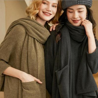 China New Winter Luxury Women's Cashmere Long Scarf Pure Color Cashmere Color Neck Blanket Knitted Casual Scarf Shawl for sale