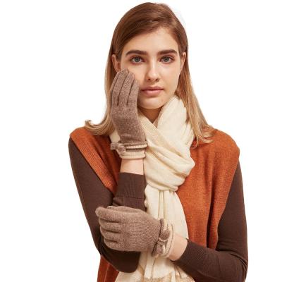 China OEM luxury pure cashmere knitted for women in autumn and winter five finger cashmere gloves for sale