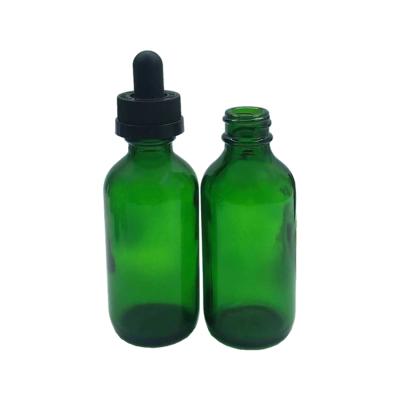 China Personal Care 4oz Clear Clear Green Boston Round With Black Glass Dropper for sale