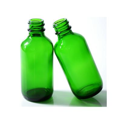 China Personal Care 2oz Green Boston Round Glass Dropper Bottle With Dropper Cap for sale