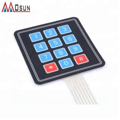 China Industrial Controls 3x4 Matrix 12 Flat Key Membrane Switch Keypad , 3x4 Matrix Keyboard for sale