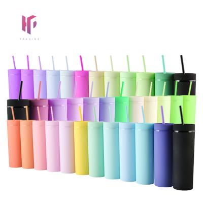 China PORTABLE Plastic ROCKERS Matte Pastel with Lids 16oz Double Wall Tumblers Colored Acrylic Tumblers with Cute Straws Cups for sale