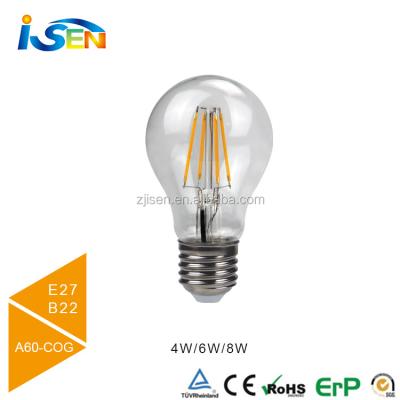 China Desk Milky Frosted Clear Glass Led Filament Light Bulb 360 Degree Vintage Edison Style E27 6w for sale