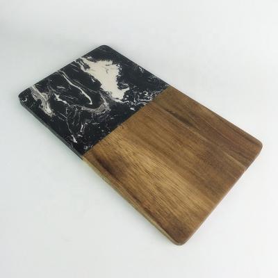 China Marble sustainable black color with acacia wood cheese board marble and wood serving board cheese tray for sale