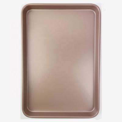 China Baking Tools 15 Inch Freeze Roll Kitchen Mold With Nonstick Coating Rose Color Gold Kitchen Cookies Pan Baking Sheet for sale