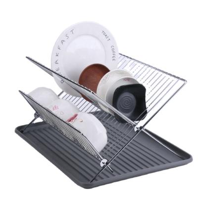 China X Shape 2 Tier Modern Foldable Dish Drainer Rack With Drain Panel Kitchen 2 Tier Dish Drying Rack For X Shape for sale