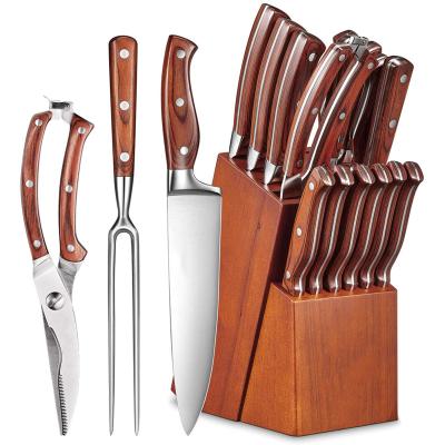 China MAS Viable Lo Vendido German Chef Knife Kitchen Forged Steel Cooking Serving Knives Set With Custom Logo Handle Wood Block for sale