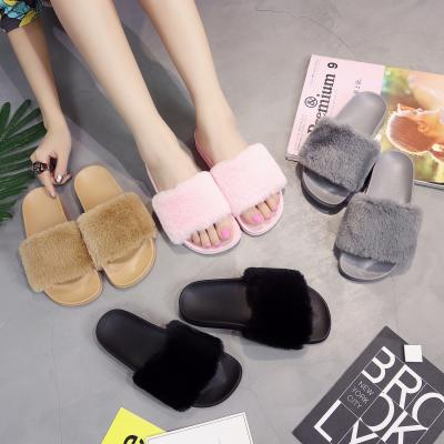 China Fashion trend winter hairy soft sandals for women slippers women warm slides sandals wholesale flat fashionable diamonds for sale