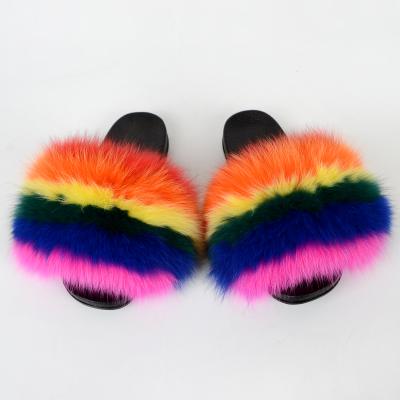 China CUSHIONING 2021 various color fur slipperPromotional new trend wholesale widen real fox fur slips slipper for women for sale