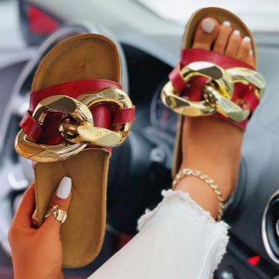 China New Fashion Trend Women's Outdoor Sandals With Unique Design Chain Large Cork Fashion Lady Slippers Slides for sale