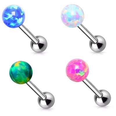 China Internally Threaded 316L Stainless Steel Opal Tongue Bar Rings for sale