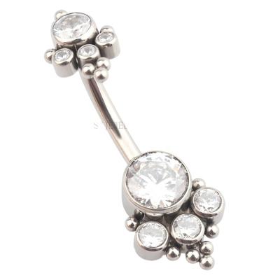 China Romantic 14G G23 Titanium Internally Threaded CZ Framing Women's Jewelry Body Jewelry Belly Piercing Banana for sale