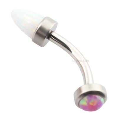 China Cute Curve Barbell Internally Threaded Titanium Ring With Faux Opal Flat Body Jewelry for sale