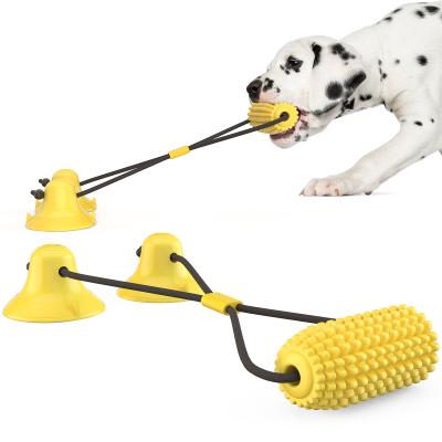 China New Viable Interactive Chew Toy With Double Suction Cup Dog Tug Toy Corn Shaped Molar Rod TPR Stick Dog Chew for sale