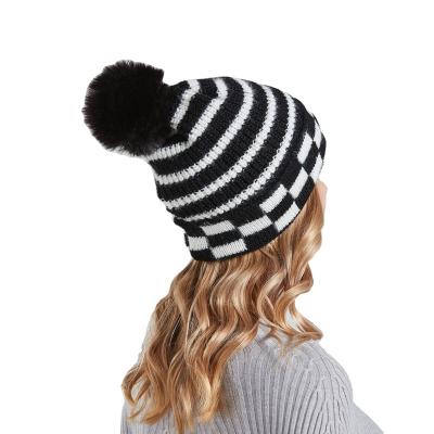 China Custom Logo Warm Caps Winter Woolen Wholesale COMMON Beanie Knit Hats With Fur Pom Pom for sale