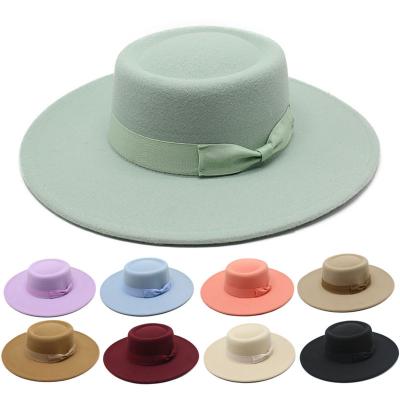 China The New British Picture Stylish Fedora 8.5cm Flat Top Hat For Men And Women Fashion Flat Fedora Hats for sale