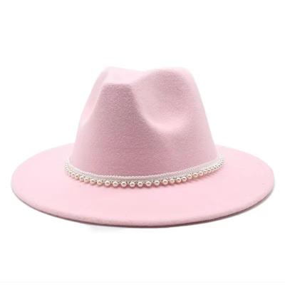 China Pearl Hepburn Style Big Brim Fashion Fedora For Men And Women Jazz Hat Autumn/Winter Plush New for sale