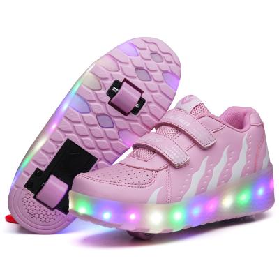 China PVC Kid Led Sneaker Lace Up Wheel Light Shoes Sports USB Charging Skate Roller Shoes 2022 Casual Arrivals for sale