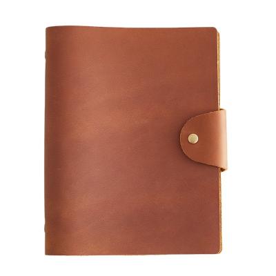 China Wholesale A5 Hardcover Vintage Custom Leather Notebook Grain Leather Diary Promotional Loose Leaf Notebook Full for sale