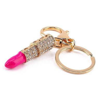 China Popular Wholesale Metal Diamond Lipstick Alloy Lipstick Luxury Fashion Jewelry Metal Keychains for sale