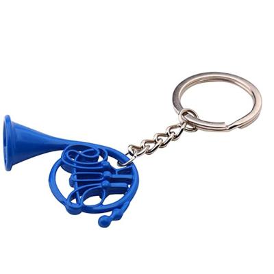 China Popular Whole Sales Popular Metal Keychain Sublimation Promotional Gifts Mini 3D Blue French Horn Charms Keychains for sale