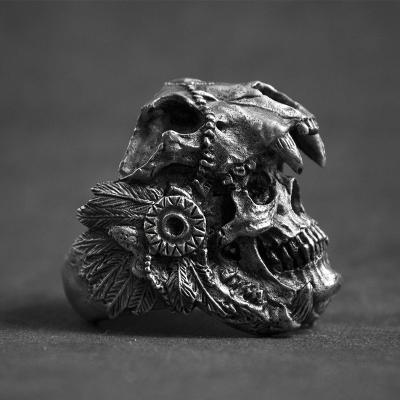 China FASHIONABLE Hot Metal Engraved Skull Men's ODM Devil Skull Ring Amazon Wholesale OEM Quality Retro Punk Ring for sale