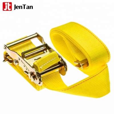 China Cargo Security JenTan 25mm 5M Yellow Ratchet Tie Down Straps For Cargo Lashing for sale