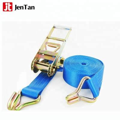 China Cargo Safety JenTan Polyester Car Truck Ratchet Cargo Lashing Belt With Metal Hooks for sale