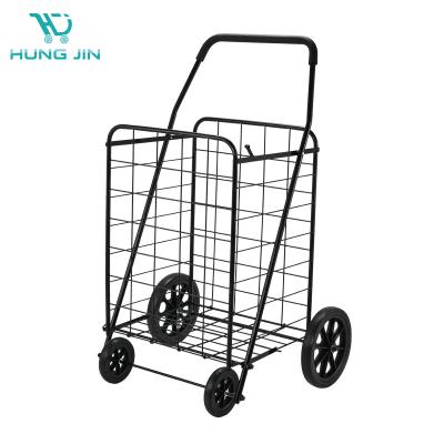 China Luxury Different Sizes Large Stockgrocery Trolley Reusable Sign Holder Folding Steel Shopping Cart For Supermarkets for sale