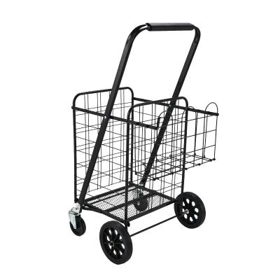 China Wholesale New Design Large Capacity Folding Grocery Cart Style Grocery Cart 1 Piece Trolley Shopping Cart Supermarket With Rear Basket for sale