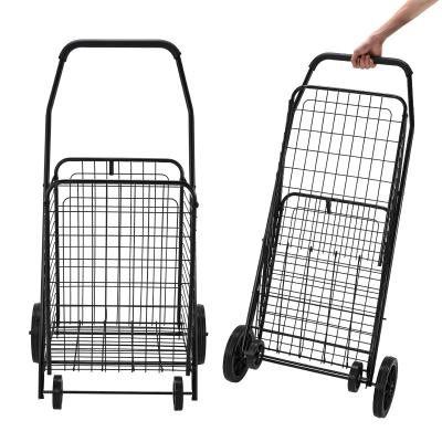 China Folding 4 Wheels Metal Supermarket Carts Wire Trolley Shopping Cart Grocery Cart Foldable Portable Made in China for sale