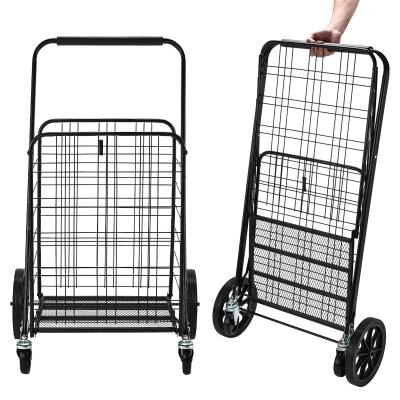 China Black Folding Folding Trolley Trolley Grocery Wholesaler Yiwu Factory Mini Shopping Cart Iron 45L Heavy Duty Black for sale