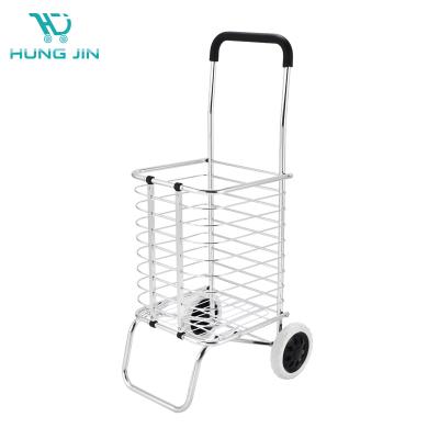 China Supermarket Lightweight Shopping Trolley Folding Portable Foldable Grocery Trolley Trolley With Rear Basket for sale