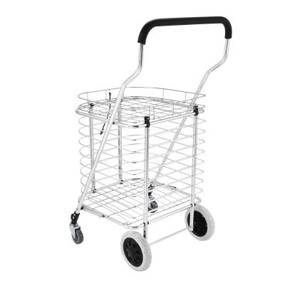 China Large Capacity Wholesale Supermarket Shop Trolley Shopping Trolley Folding Steel Grocery Hand Trolley For The Elderly for sale