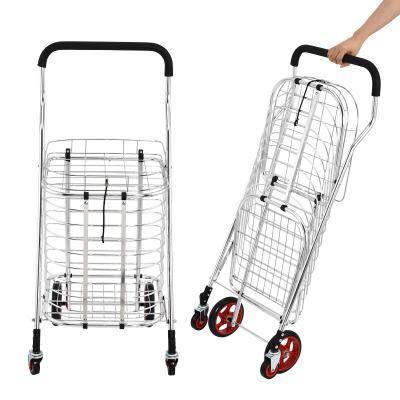 China Supermarket Shopping Trolley Shopping Cart Portable Collapsible Foldable Dual Function Luggage Trolley for sale