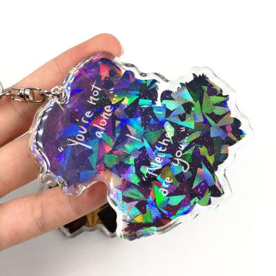 China Custom Gift Hologram Cracked Resin Epoxy Broken Glass Holograqhic Personalized Acrylic Charms Keychains for sale