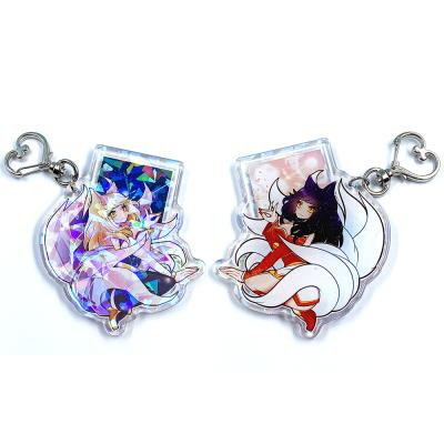 China Custom Gift Anime Figure Printed Twinkle Split Key Chain Charm Holographic Acrylic With Epoxy Coated for sale