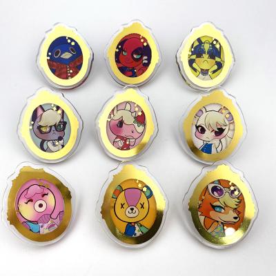 China Custom High Quality Promotion Gift Cartoon Picture Printed Clear Acrylic Brooch With Gold Foil Pins Acrylic Charms for sale