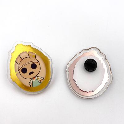 China Promotion gift custom made high quality aluminum foil hot stamp pins anime printed clear epoxy charm for keepsake for sale