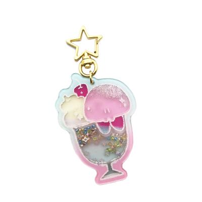 China Promotion Gift Custom Charm High Quality Made Combo Flip Acrylic Keychains Various With Small Shakers Glitter for sale