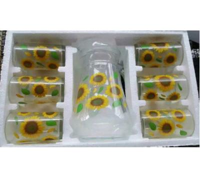 China 7pcs Set 1/1.3L Clear Glass Drinking Glass Jug with 6 Cup Glasses for sale