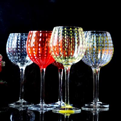 China Colorful Sustainable Crystal Spray Wine Glass Goblet Set , Lead Free Wine Glasses Set Tall Wine Glass for sale