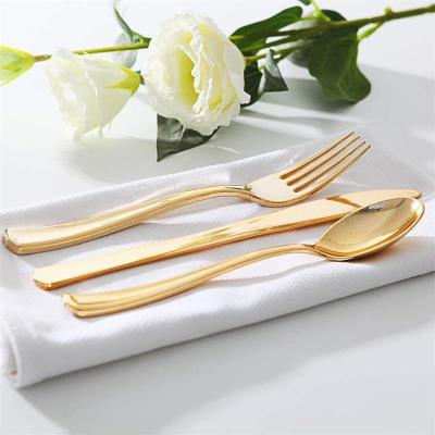 China 75pcs Disposable Gold Flatware Wedding Party Disposable Plastic Dinnerware Set Dinner Knife Fork Spoon Bronze Gold Gold Dinnerware Set for sale