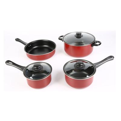 China Viable Cookware 7-Piece Non-Stick Coating Base Set Of Kitchen Pots Filters Cooking Set With Glass Lid for sale