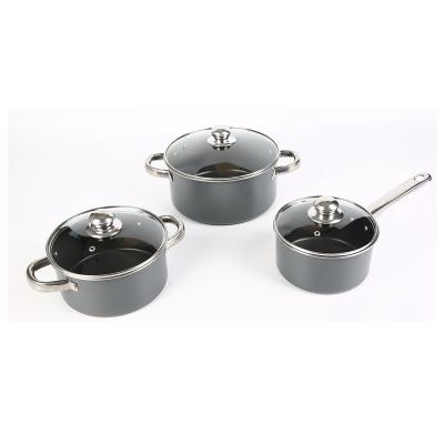 China Durable Carbon Steel Non-Stick Coating 6-Piece Cookware Sets Casserole Pan Cooking Pot With Glass Lid for sale